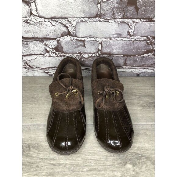 Tory Burch Brown Rubber Lace Boot Duck Shoes Women Sz 8.5M US/38.5EU - Picture 14 of 16